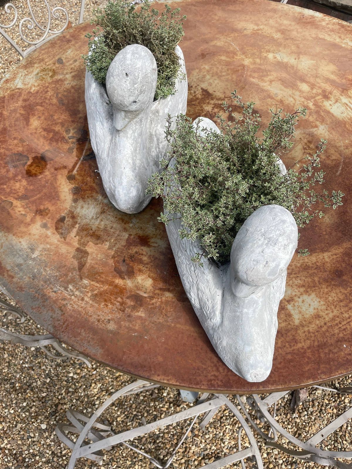 Pair Of Swan Garden Planters/Pots Mid Century Modern, Vintage photo Garden Decor