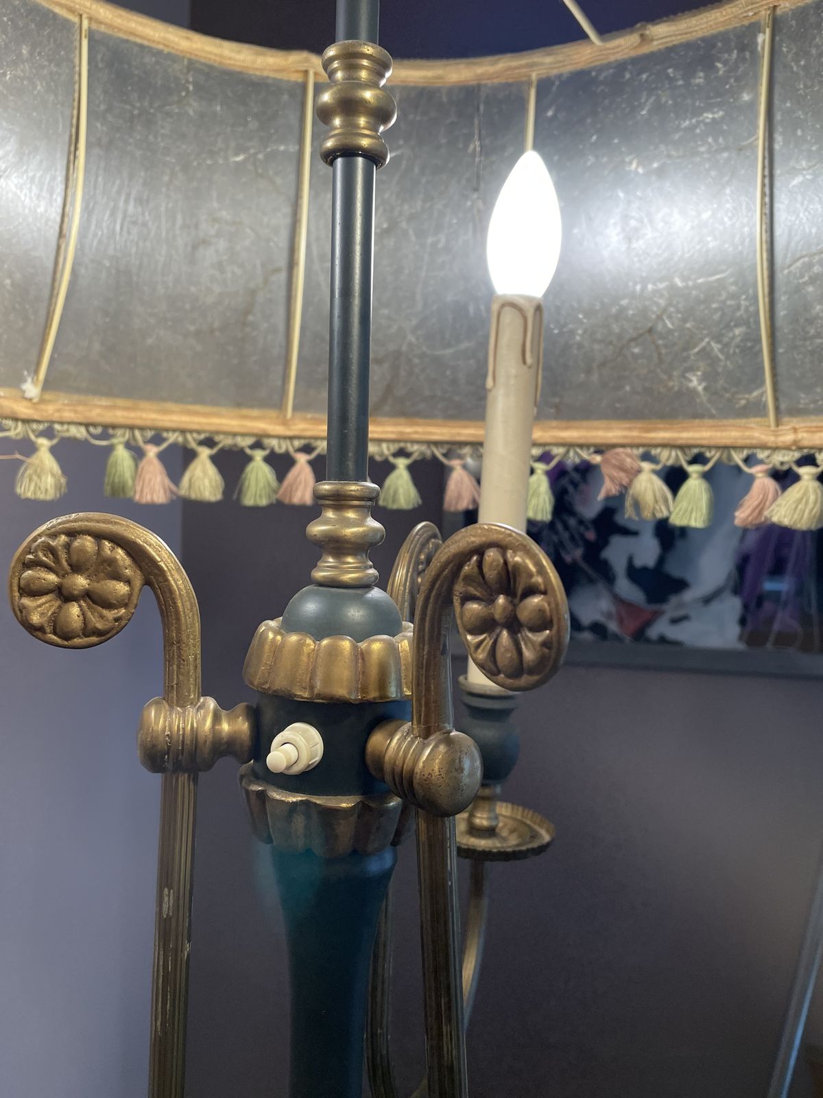 Mid Century Floor Lamp From The 1950s In Black And Golden Colored Metal photo vintage