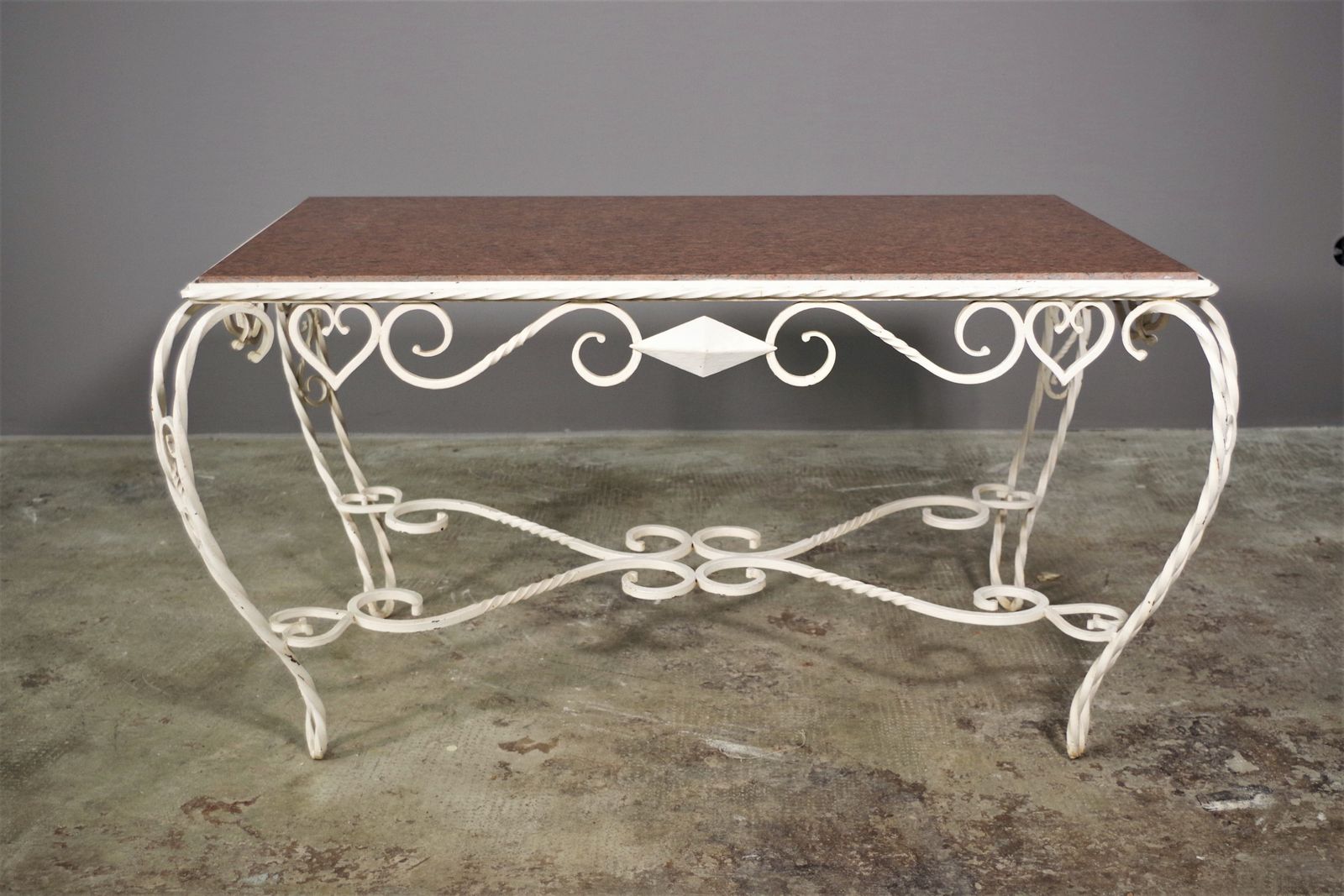 Handmade Coffee Table In Carrara Marble And Wrought Iron From The 40s/50s