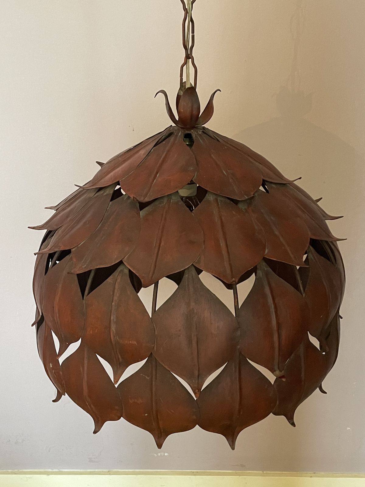 Vintage Metal Chandelier With Leaf Motifs By Hans Kogl
