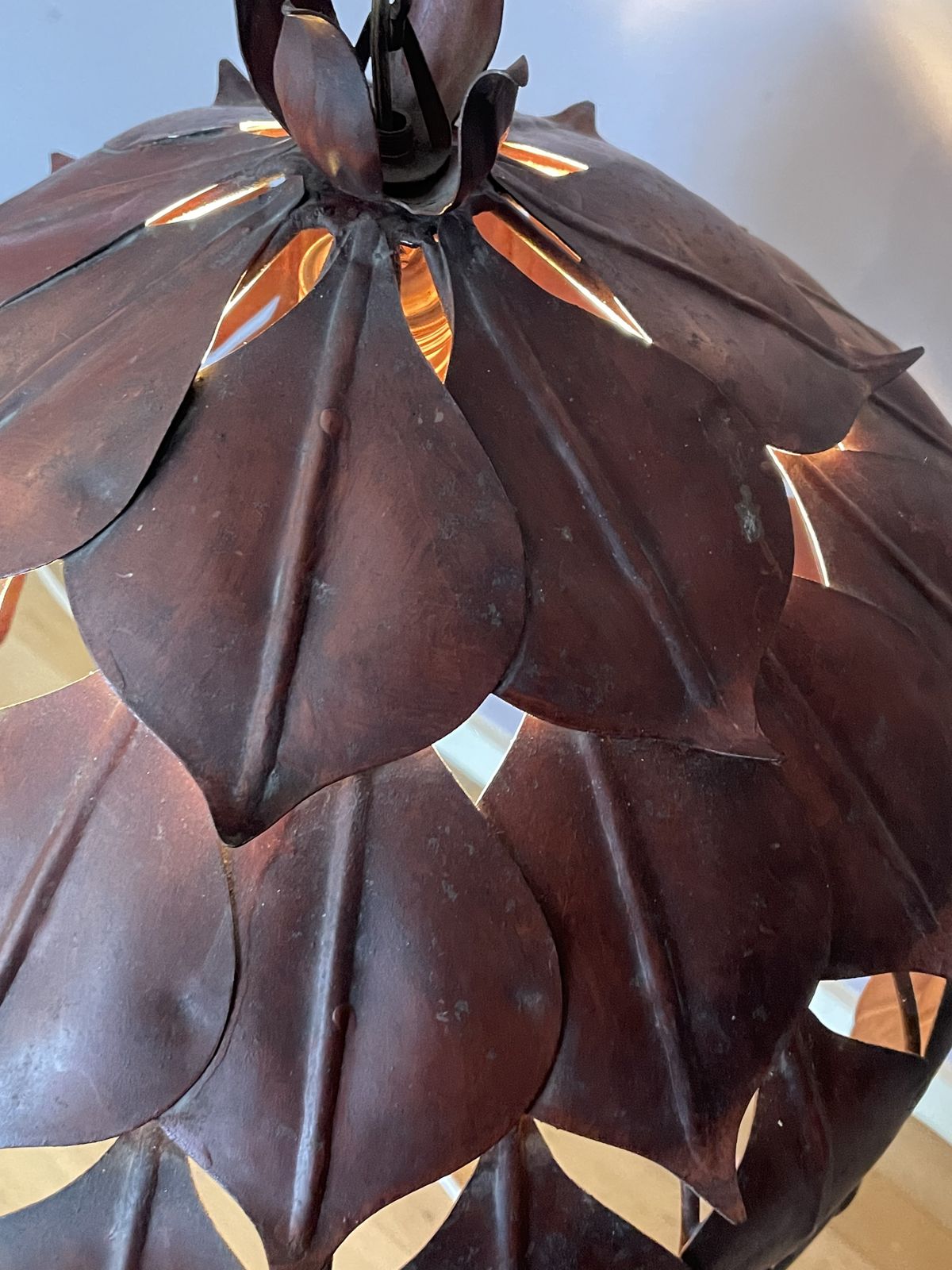 photo for sale Vintage Metal Chandelier With Leaf Motifs By Hans Kogl