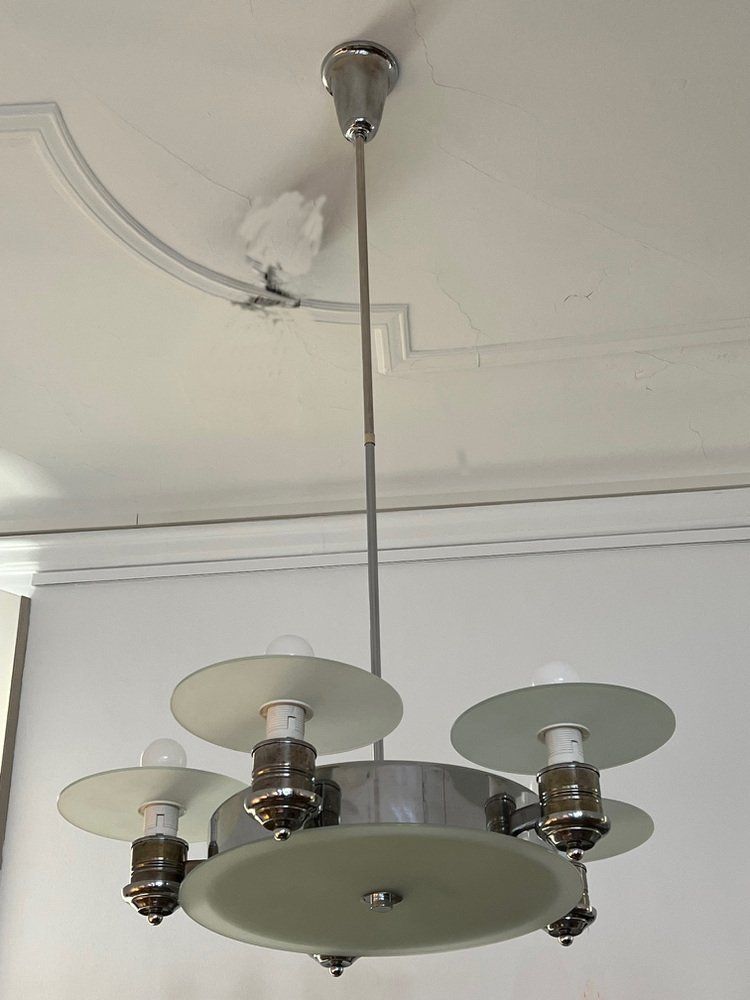 Large Art Deco Pendant Light In Factory Design From Napako, Czechoslovakia, 1930s