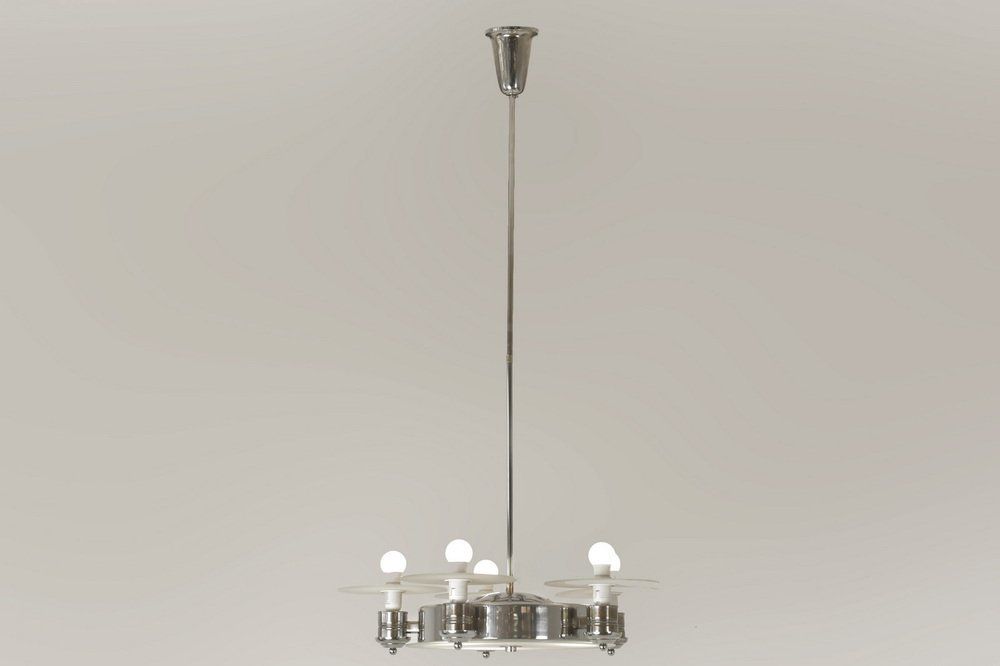 Lighting Large Art Deco Pendant Light In Factory Design From Napako, Czechoslovakia, 1930s photo