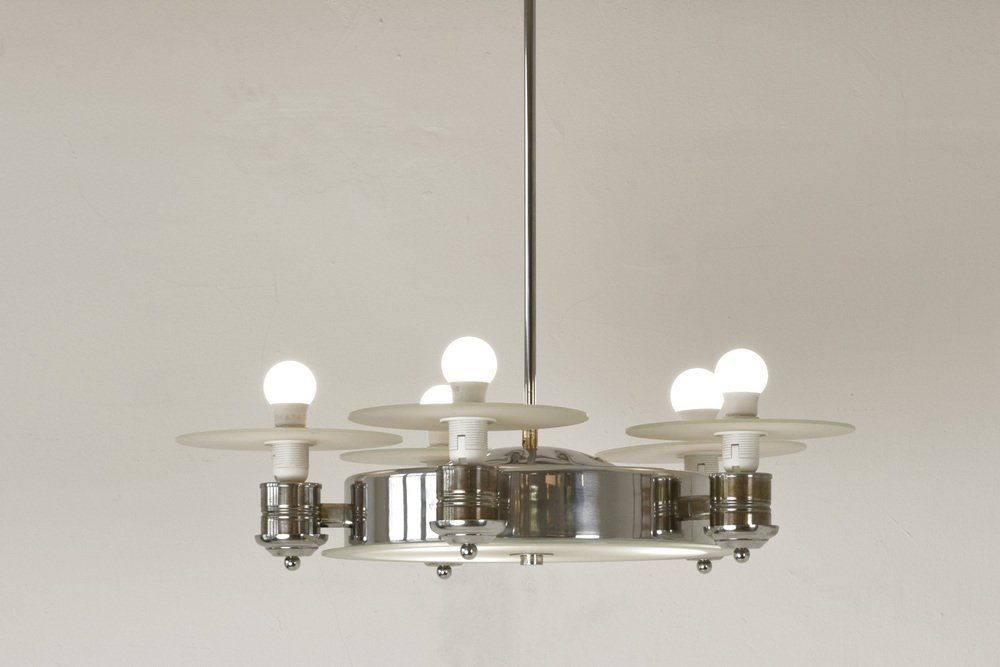 photo vinterior Large Art Deco Pendant Light In Factory Design From Napako, Czechoslovakia, 1930s