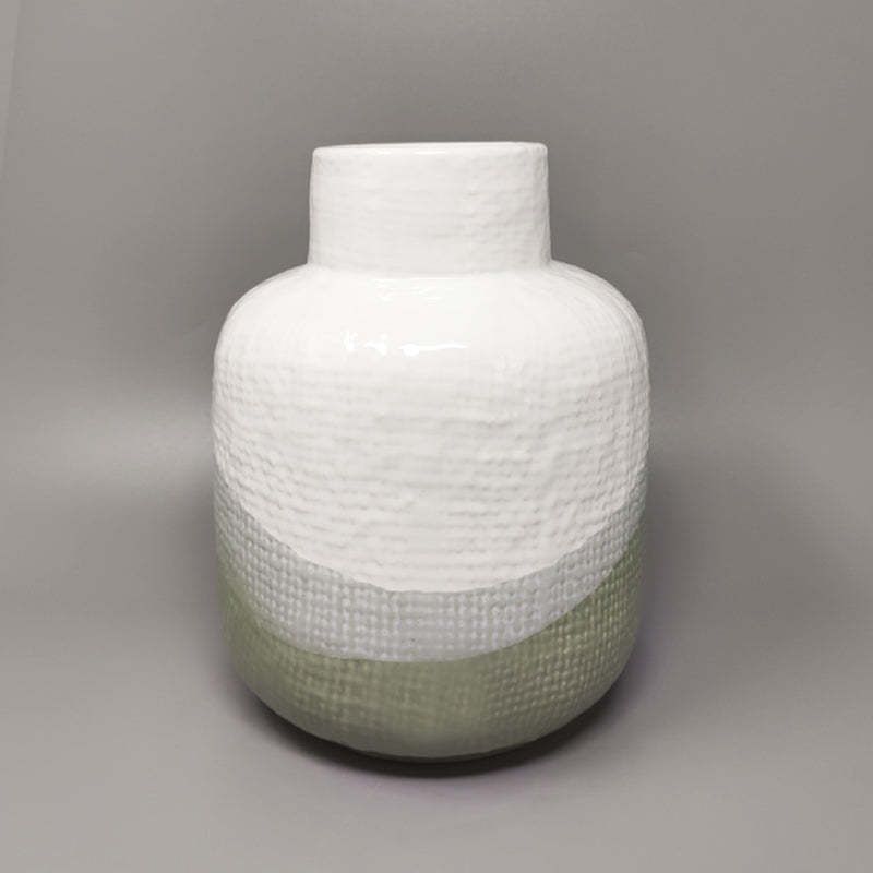 1970s Gorgeous Green And White Vase In Ceramic By F.Lli Brambilla. Made In Italy photo Home Decor