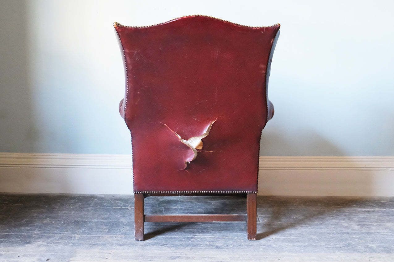 Georgian Red Leather Upholstered Wingback Armchair photo Furniture