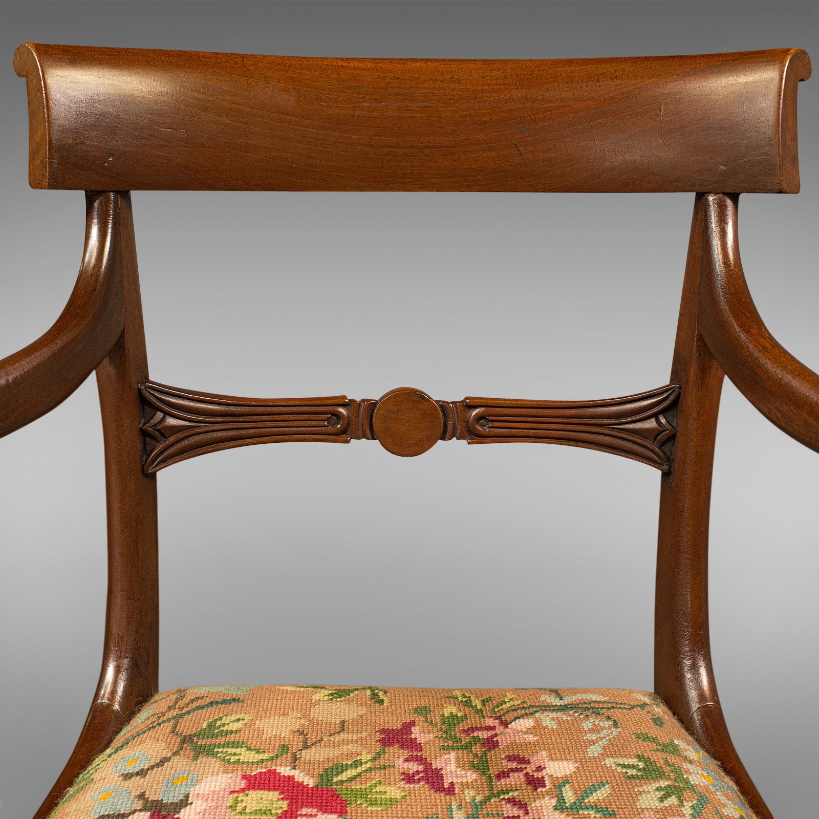 Antique Scroll Arm Chair, English, Armchair, Needlepoint, Regency, C.1830 photo buy