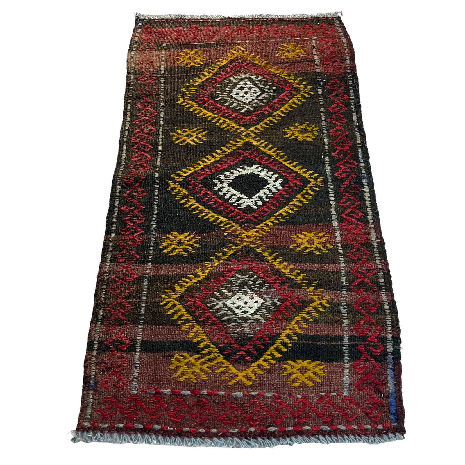 Traditional Turkish Mini Kilim Rug , Vintage Anatolian Turkish Kilim Rug , 96 X 50 Cm photo Textiles