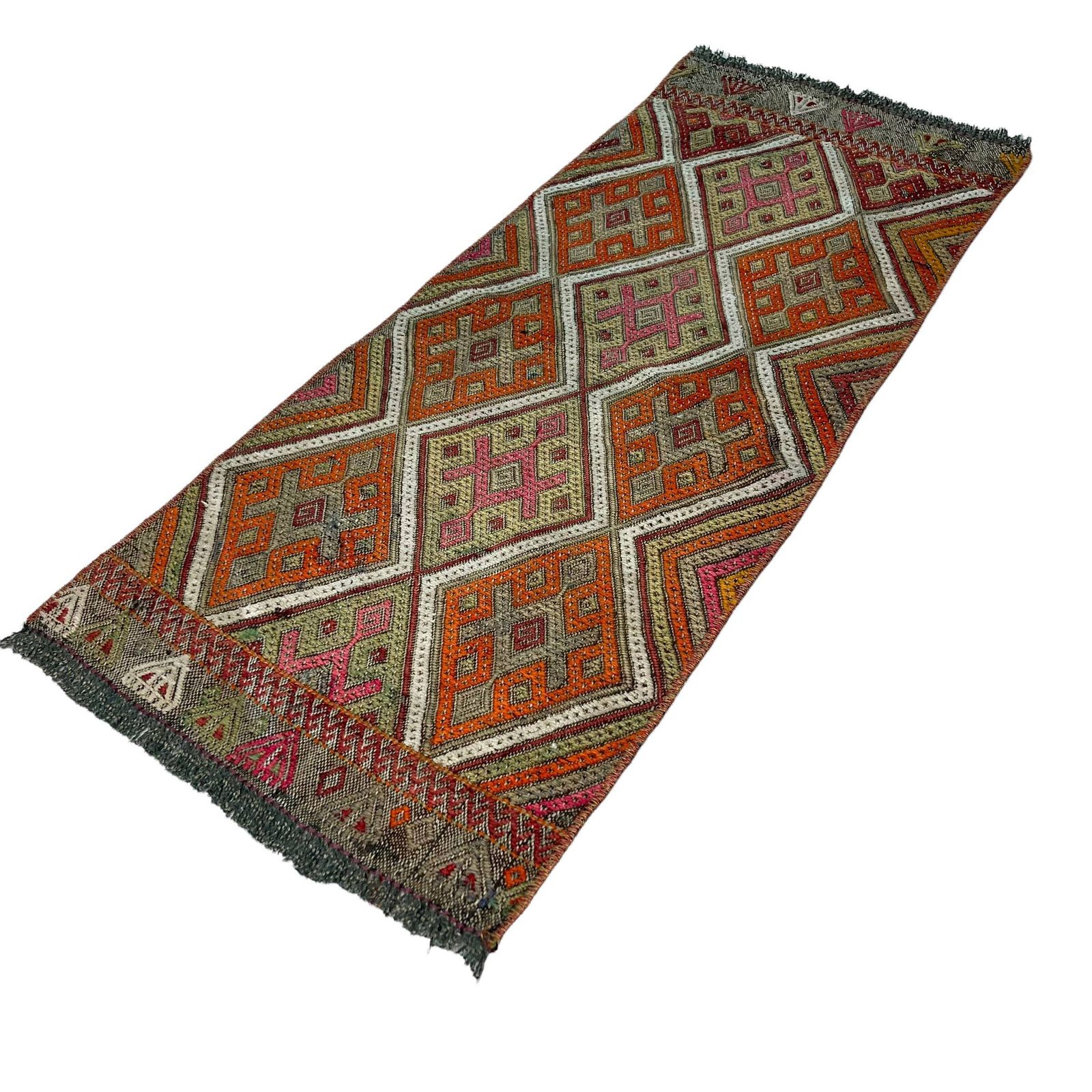Traditioneel Turks Mini Kilimkleed, Vintage Anatolisch Turks Kilimkleed, 94 X 40 Cm photo Textiel