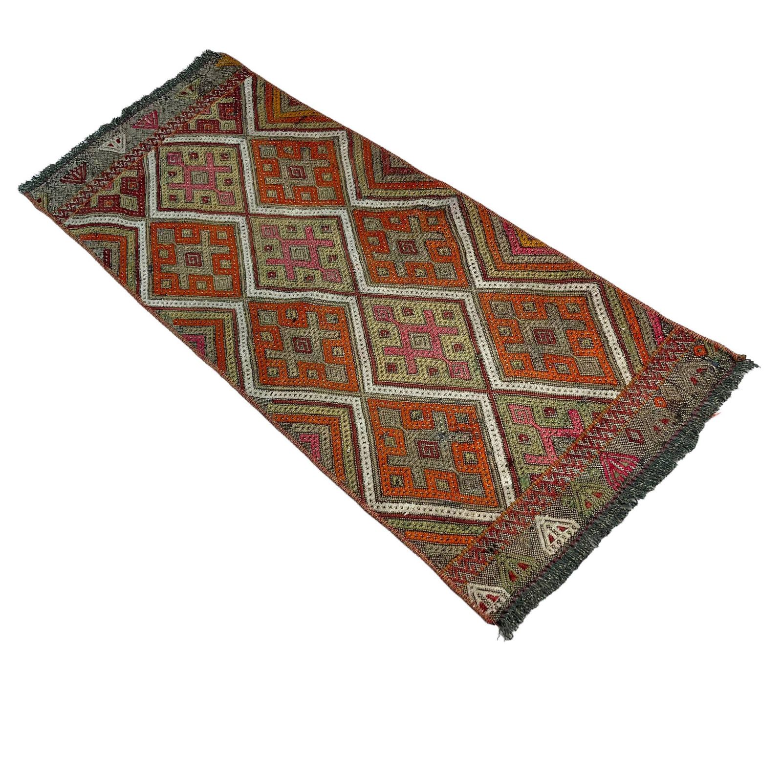 Traditional Turkish Mini Kilim Rug , Vintage Anatolian Turkish Kilim Rug , 94 X 40 Cm photo vinterior