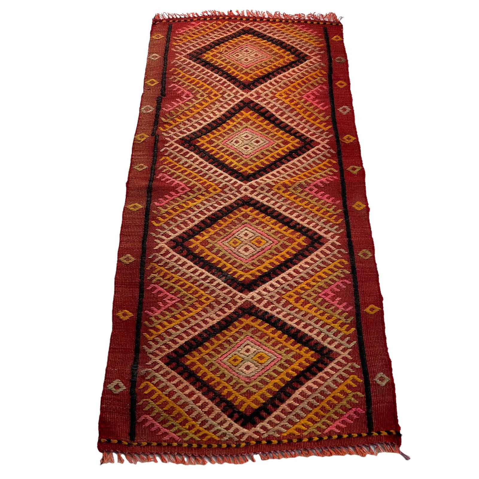 Traditional Turkish Mini Kilim Rug , Vintage Anatolian Turkish Kilim Rug , 95 X 46 Cm
