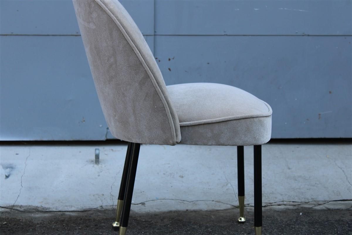 Pair Mid Century Italian Chairs Light Gray Velvet Metal Brass Rinaldi Gastone photo 2601.0