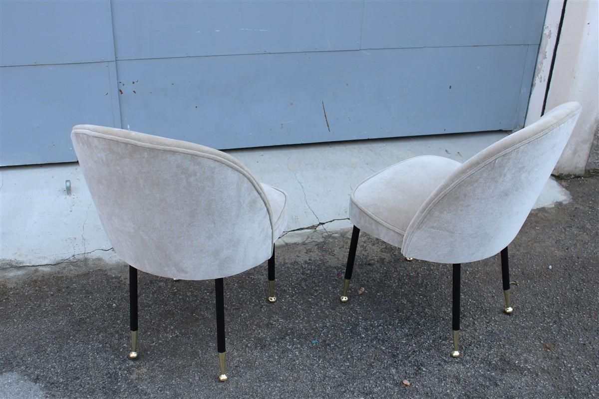 Pair Mid Century Italian Chairs Light Gray Velvet Metal Brass Rinaldi Gastone photo vintage