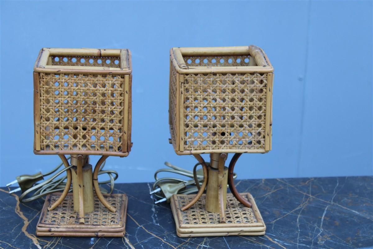 Pair Small Mid Centry Table Lamp Bamboo Italian Design, 1950 photo 936.0