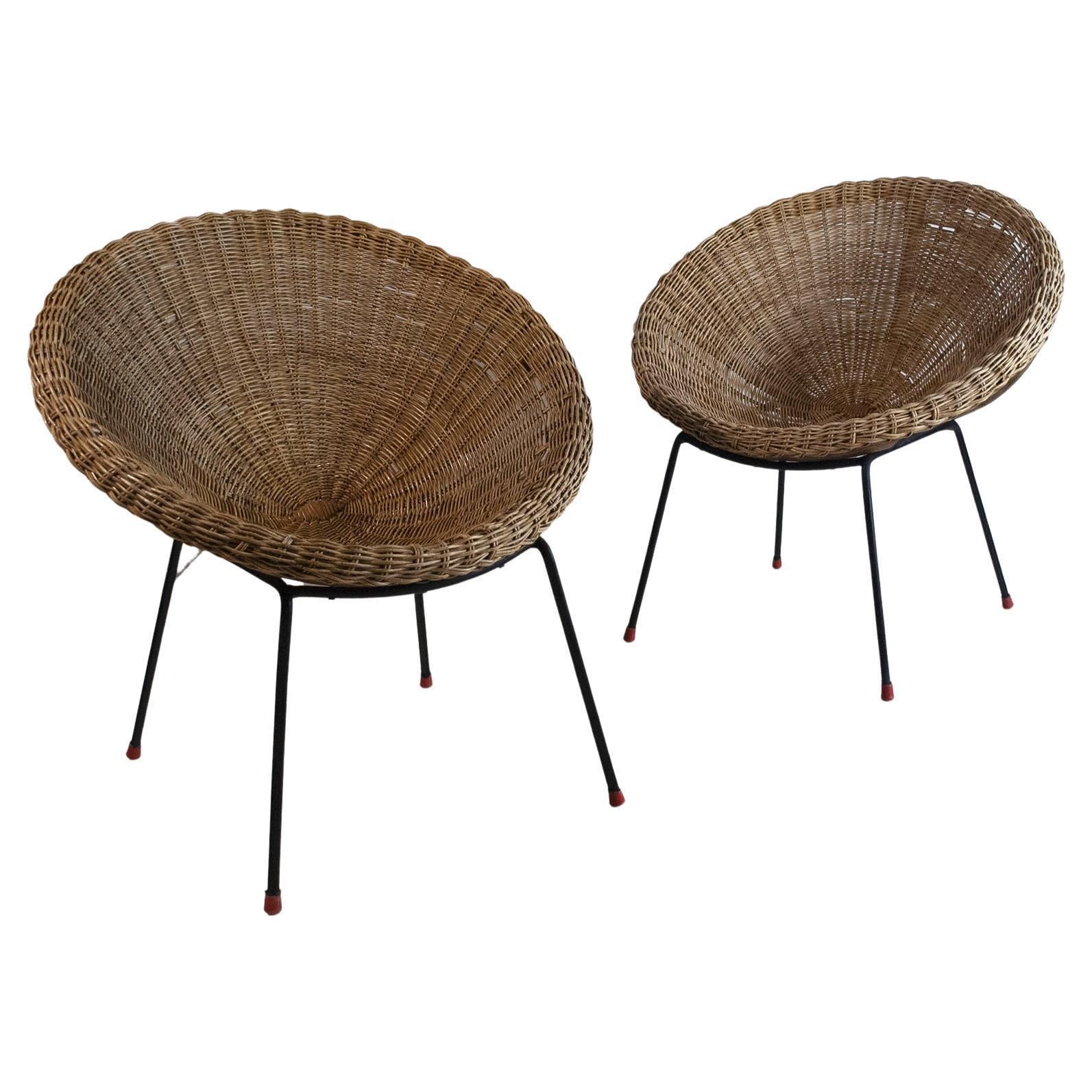 Italian Midcentury 1960s Eggs Cane Chairs