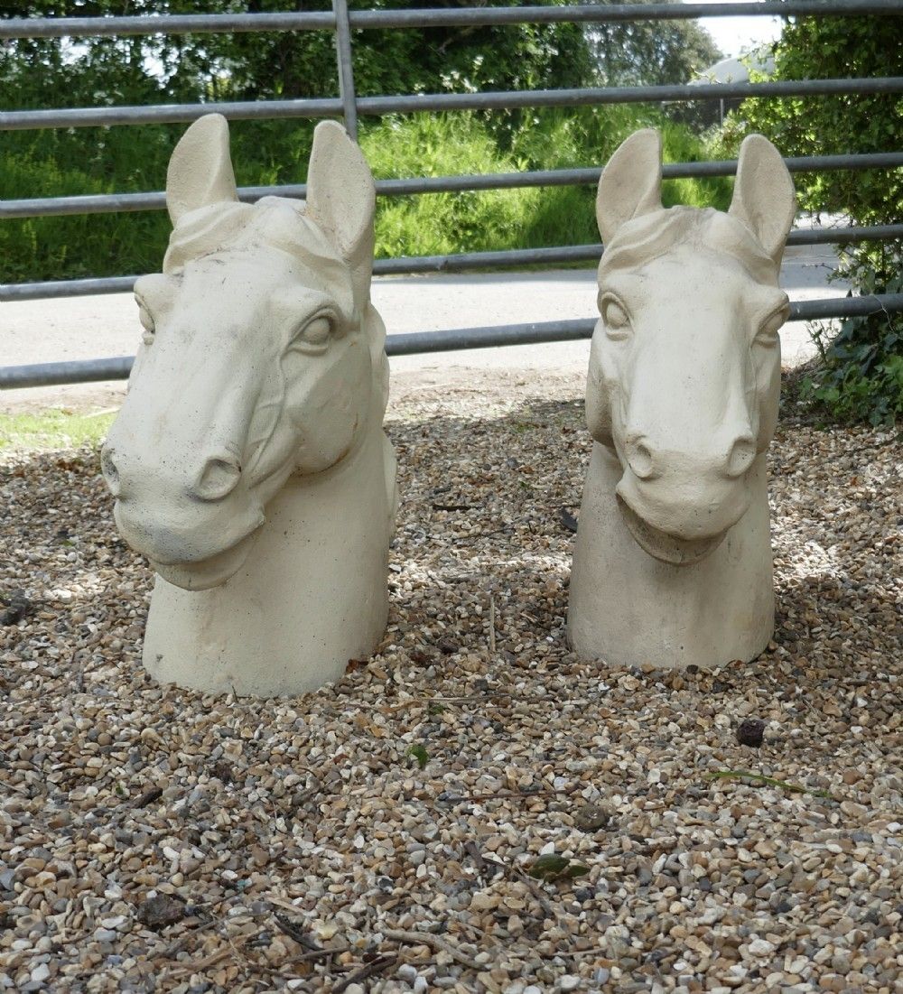 Pair Of Large Painted Cast Iron Horse Heads, Gate Post Finials photo furniture