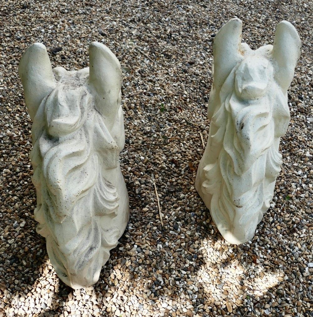 Pair Of Large Painted Cast Iron Horse Heads, Gate Post Finials photo Art