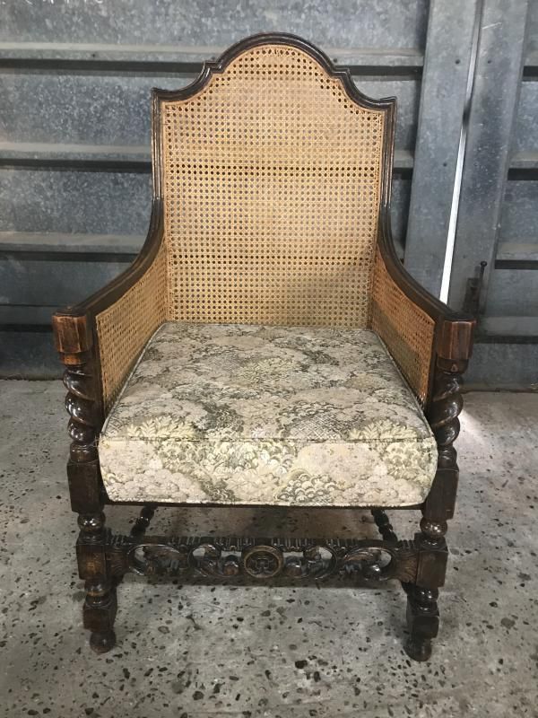 Antique Oak Jacobean Style Bergere Chair photo for sale