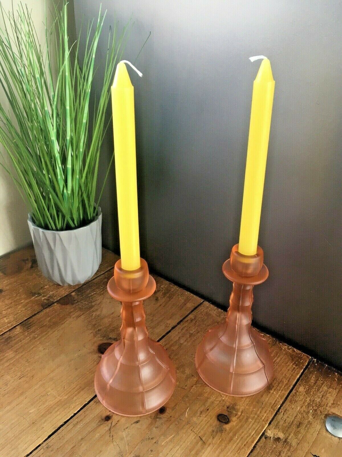 Rare Pair Of Art Deco Frosted Glass Candlesticks Candle Holders Walther & Sohne photo Home Decor