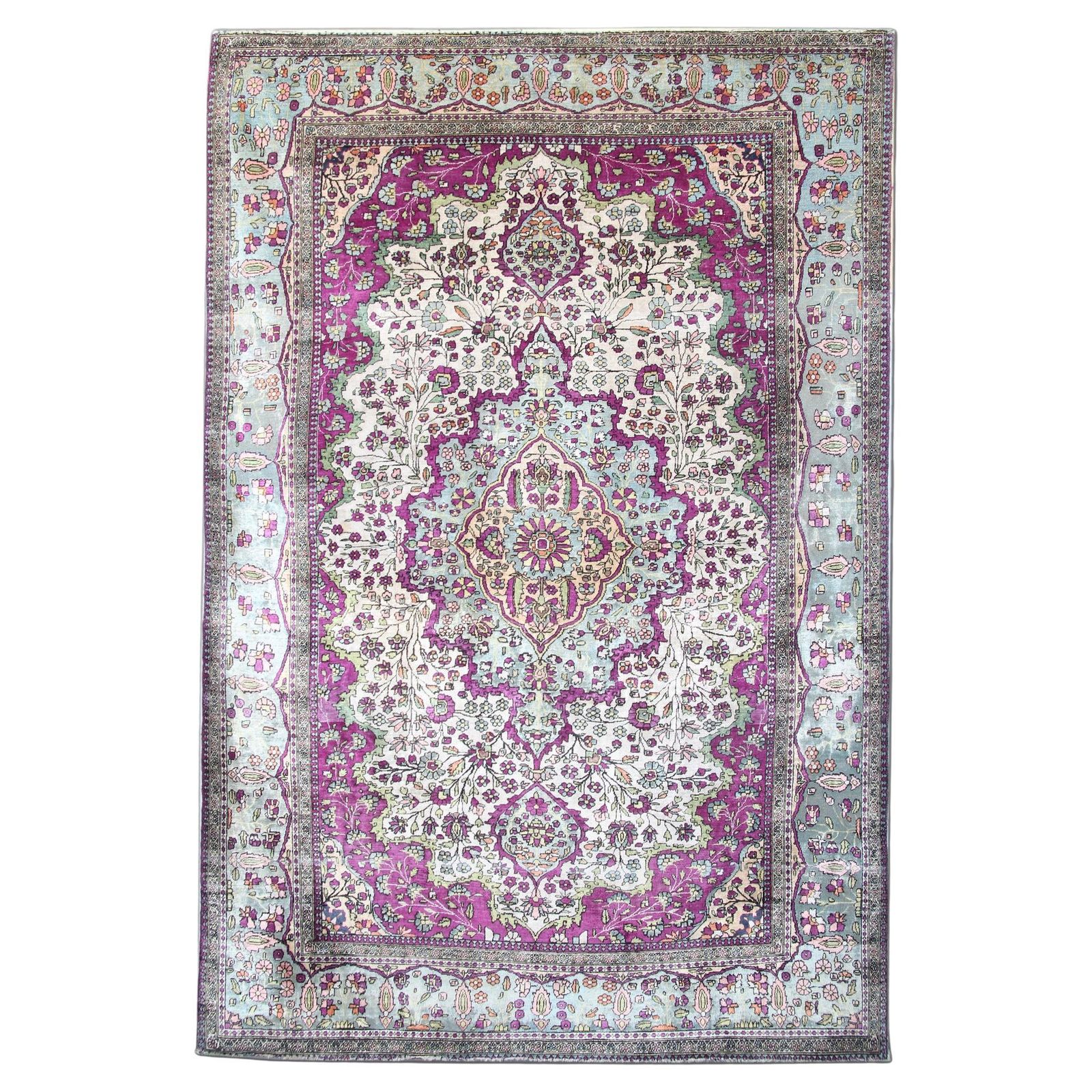 Antique Silk Rug Handwoven Mohtasham Living Room Carpet