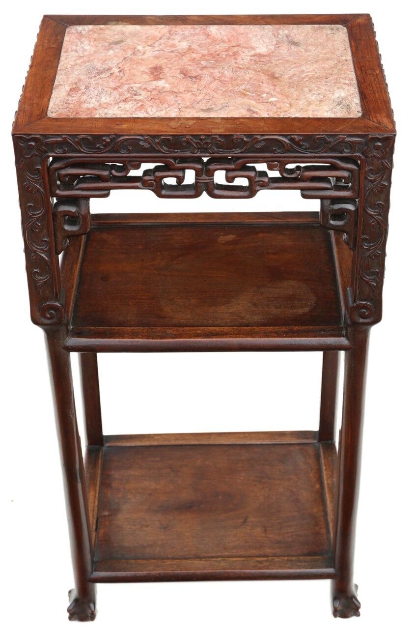 19th Century Chinese Hardwood And Marble Vase Lamp Side Bedside Table photo furniture