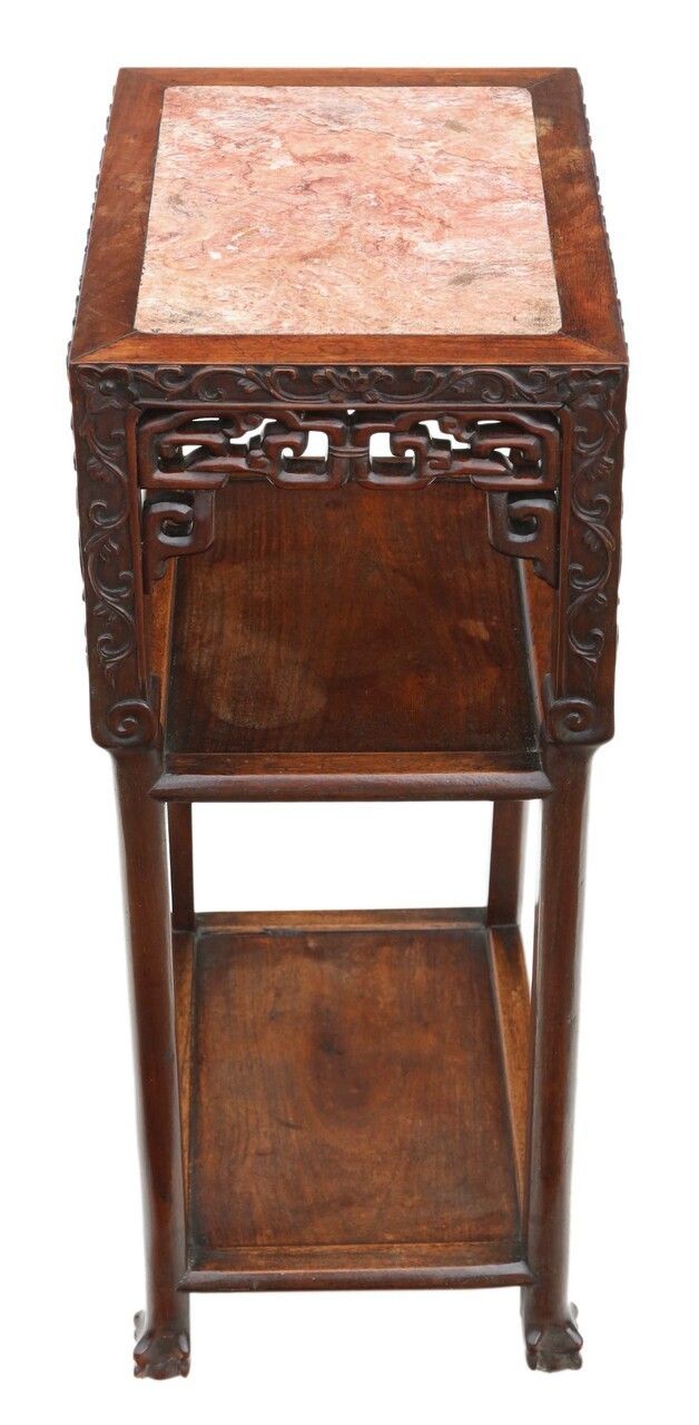19th Century Chinese Hardwood And Marble Vase Lamp Side Bedside Table photo 1995.0