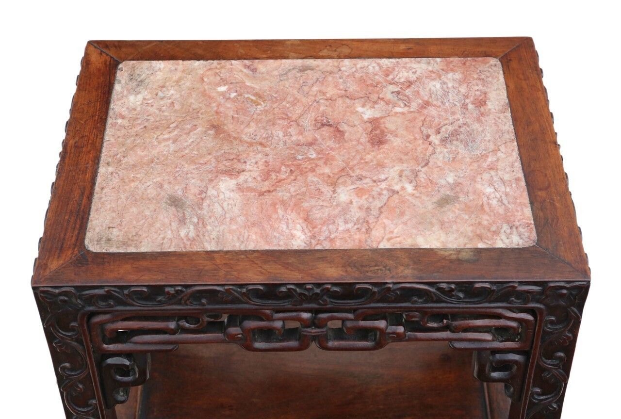 19th Century Chinese Hardwood And Marble Vase Lamp Side Bedside Table photo buy