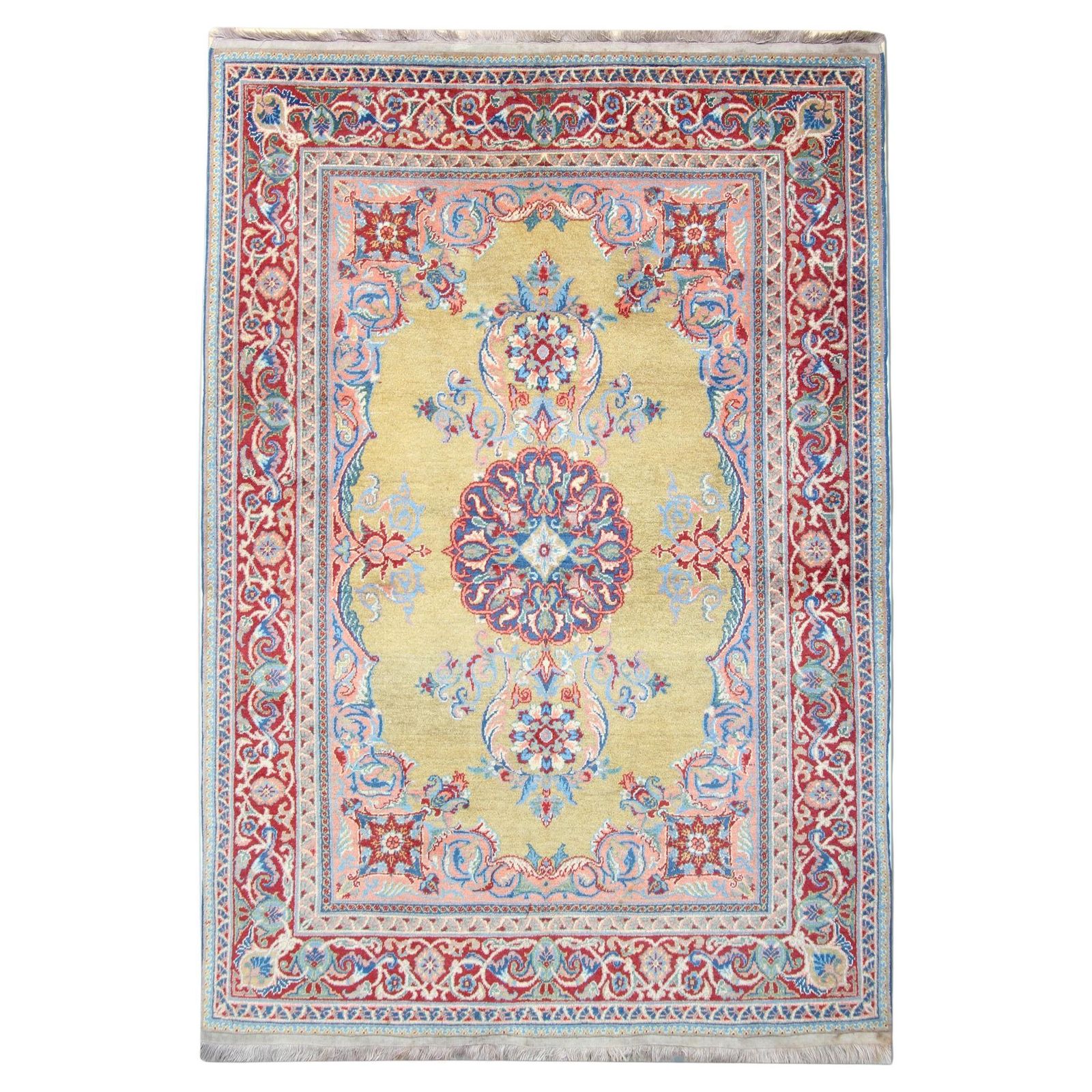 Carpet Handmade Antique Rug Oriental Mustard Yellow Wool Rug