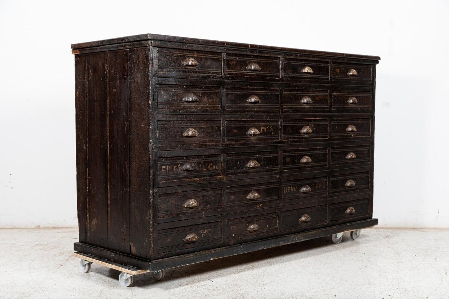 Large 19thc English Engineers Ebonised Bank Of Drawers photo 5744.0