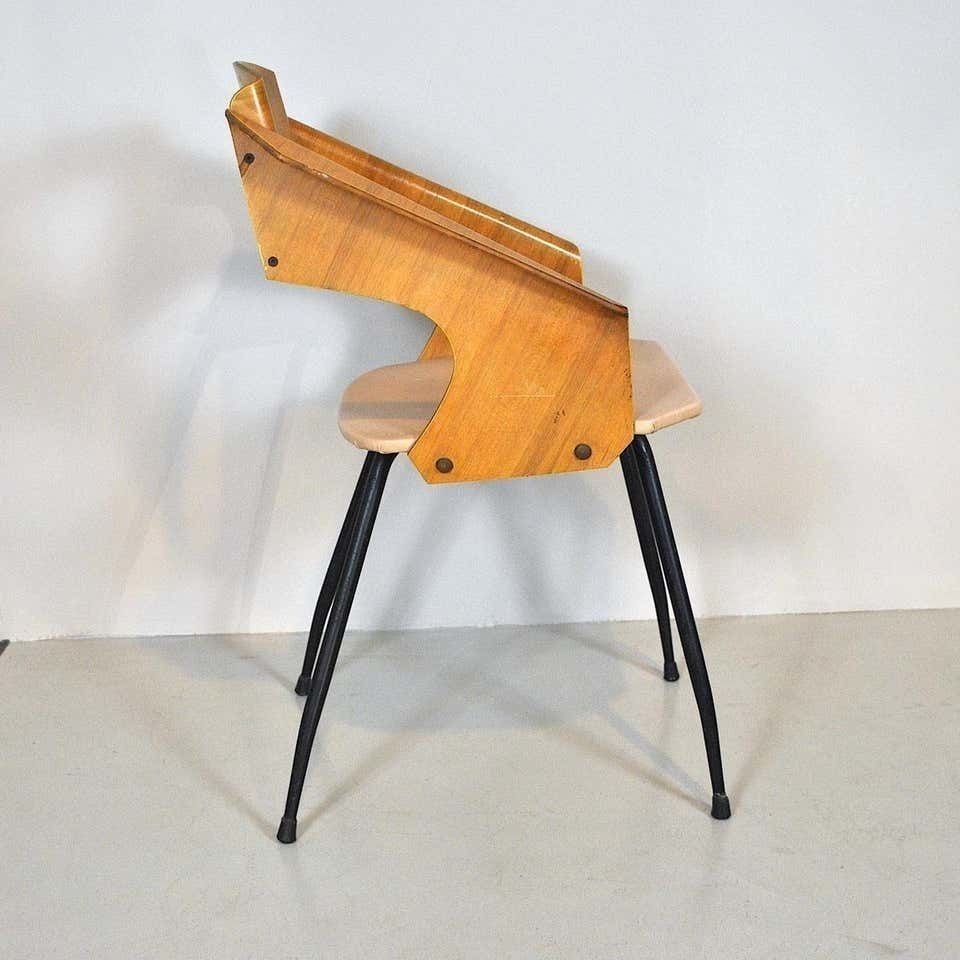 Carlo Ratti Italian Midcentury Chair In Curved Wood photo Furniture