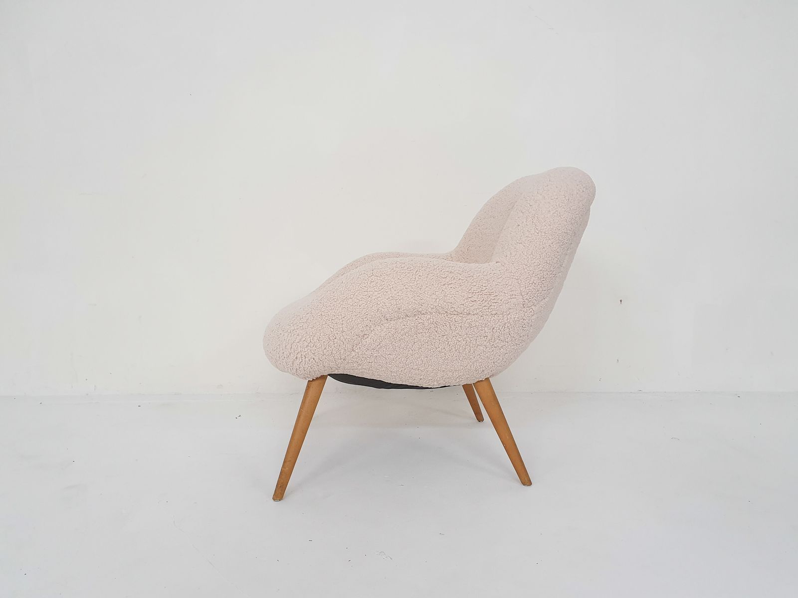 Scandinanvian Modern Lounge Chair In Boucle, Denmark 1960's photo for sale