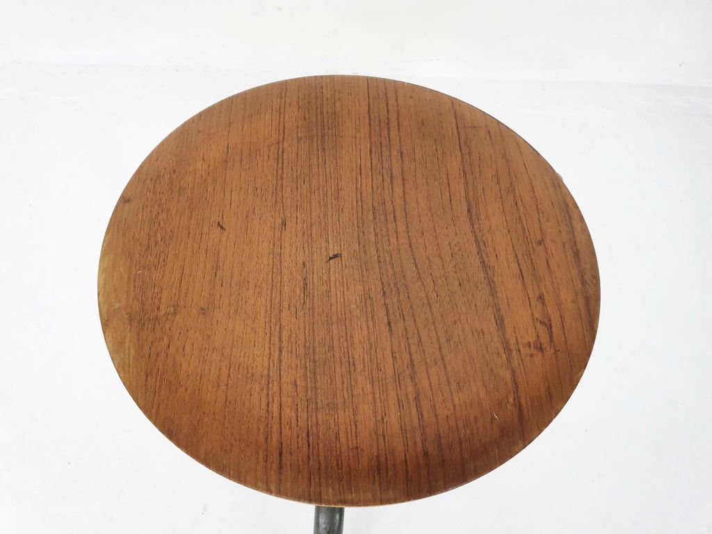 Teak And Metal Arne Jacobsen Inspired Tripod Stool, Denmark 1960's photo 346.944