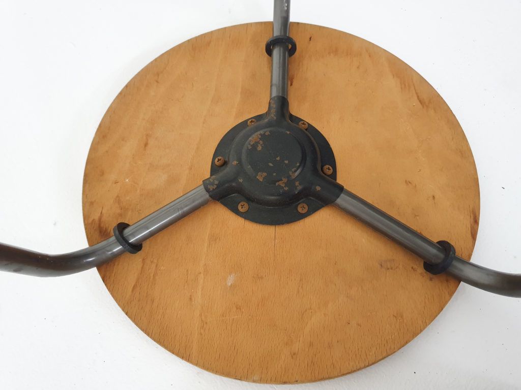 Teak And Metal Arne Jacobsen Inspired Tripod Stool, Denmark 1960's photo buy