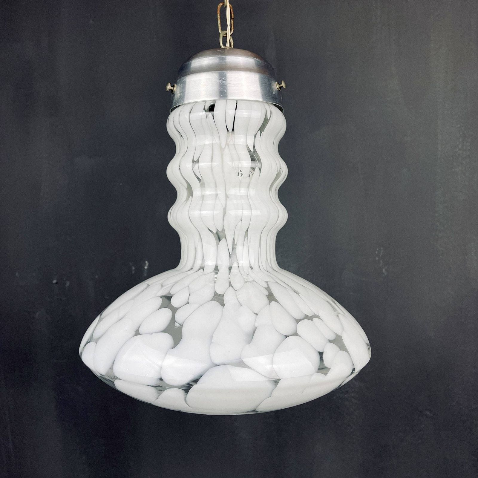 Mid Century White Murano Pendant Lamp Designed By Carlo Nason For Mazzega Italy 1960s