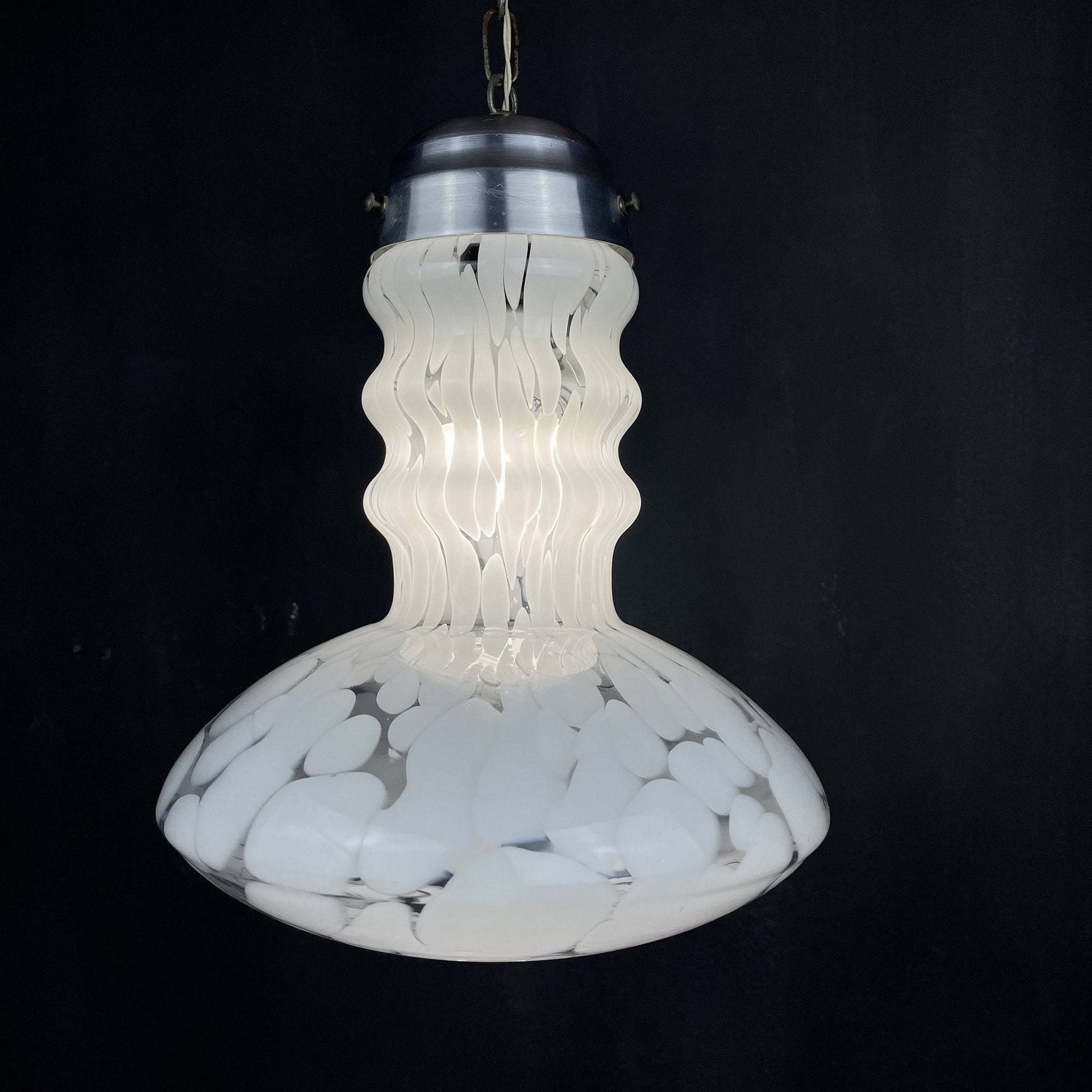Mid Century White Murano Pendant Lamp Designed By Carlo Nason For Mazzega Italy 1960s photo vintage