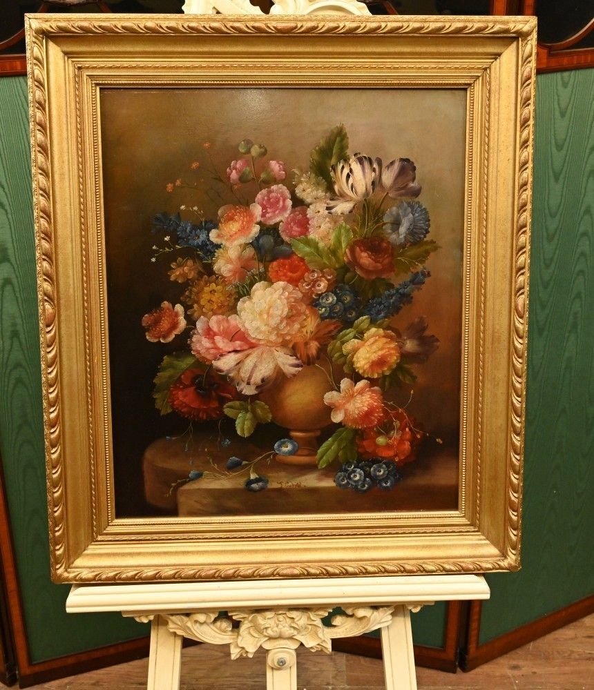 Georgian Floral Oil Painting Still Life Gilt Frame photo furniture