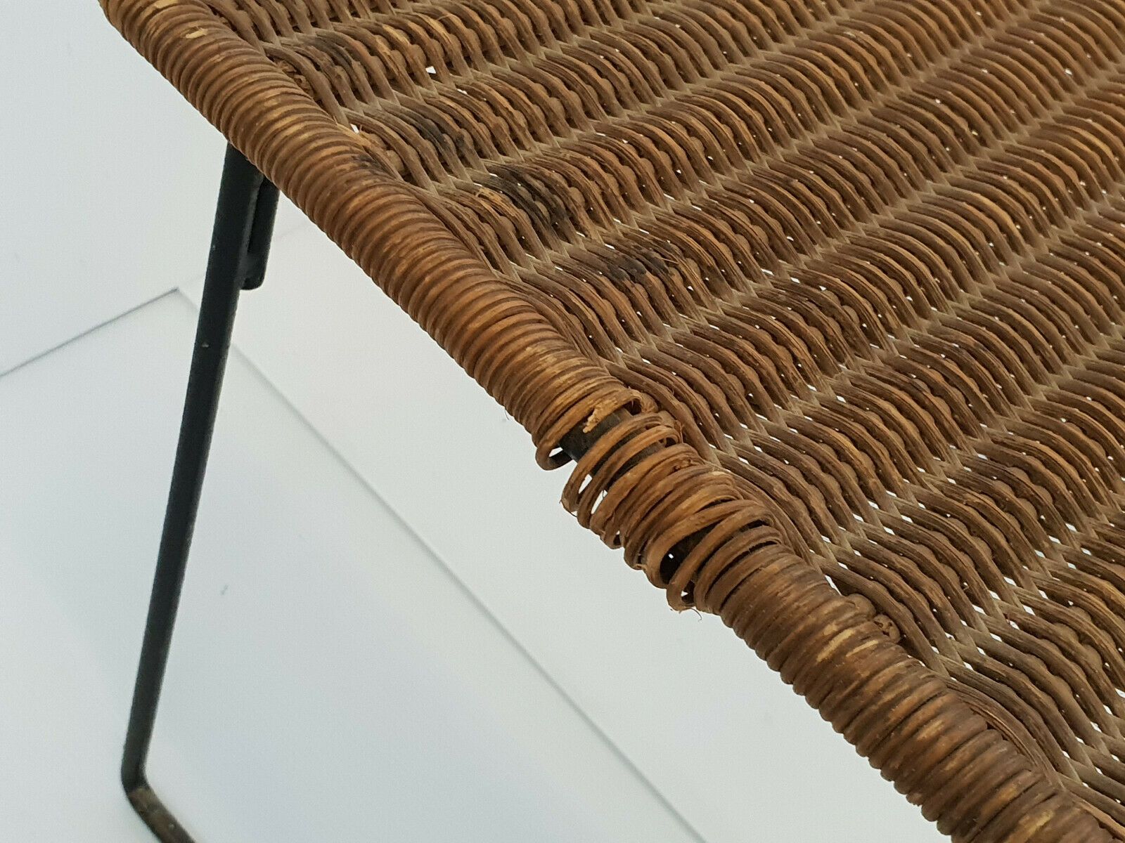 Vintage Stool 1950 By Raoul Guys For Airborne In Rattan & Steel 1950s 50s photo for sale