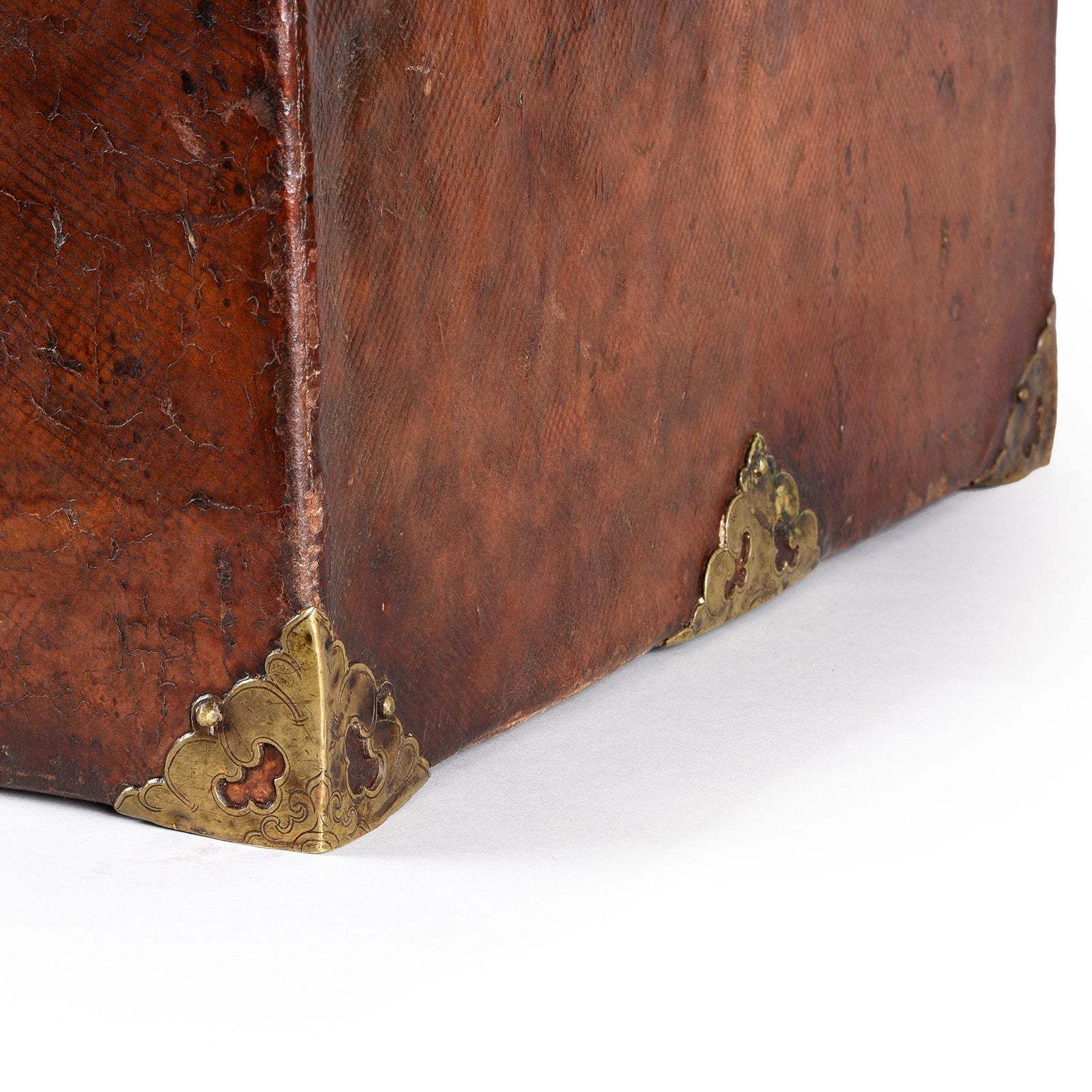 photo furniture Tibetan Brass Bound Leather Trunk   19thc