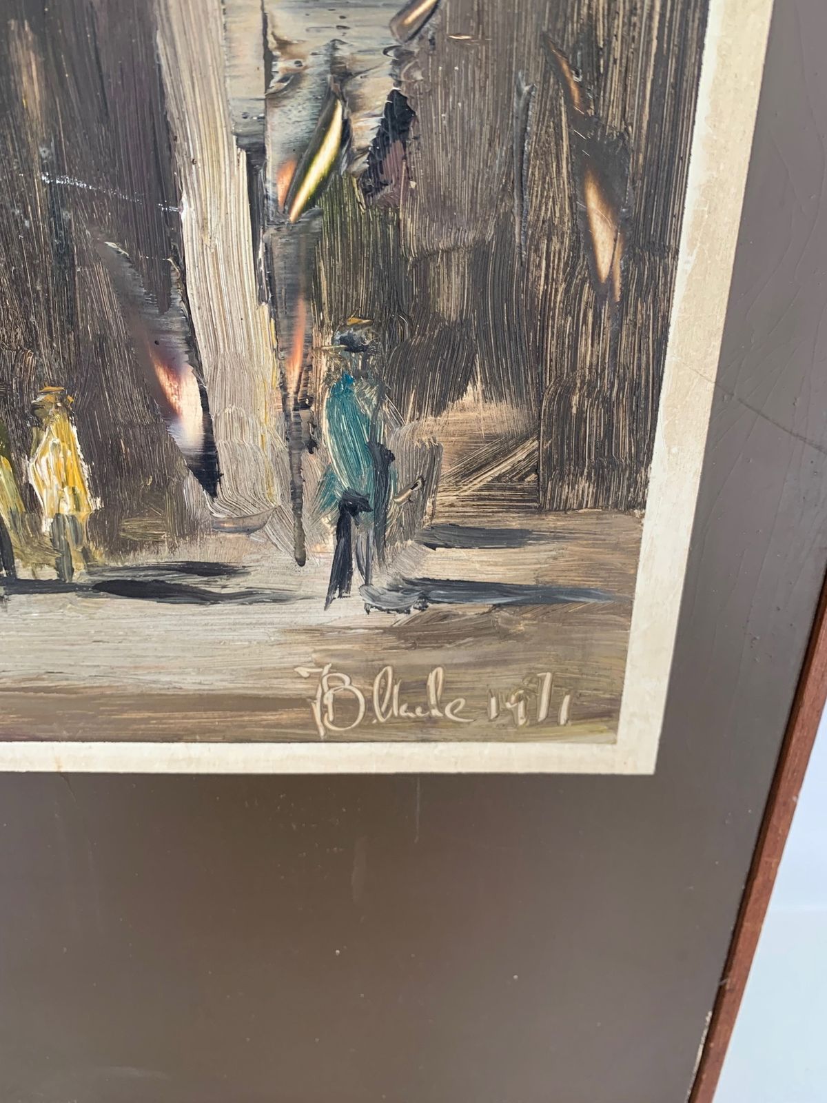 Interesting Midcentury Oil On Board Painting With Influences Of John Piper And Frank Auerbach, Signed Clarke '71 photo vintage