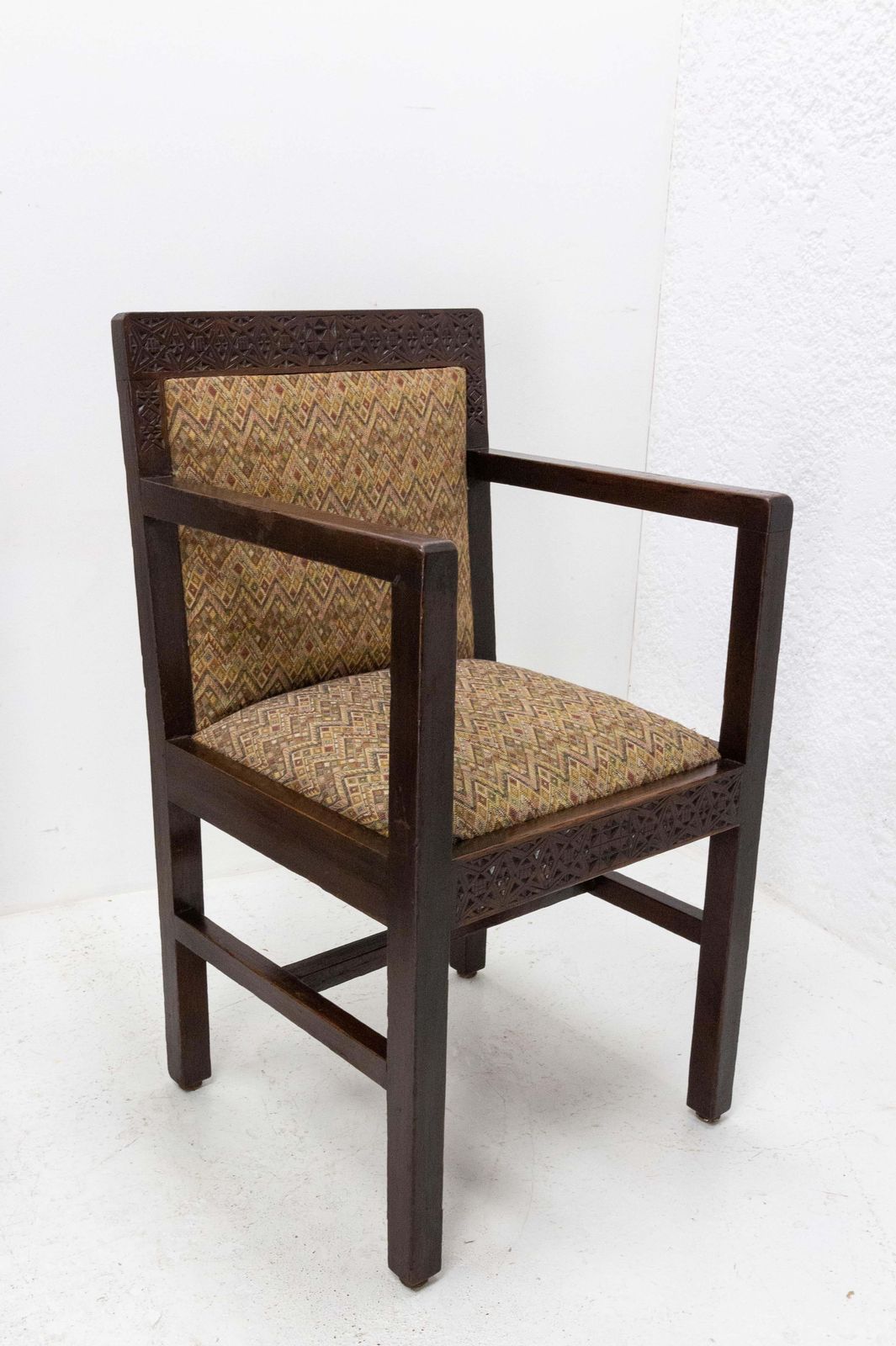 Four Moroccan Armchairs Art Deco Circa 1930 Carved Pine photo Furniture