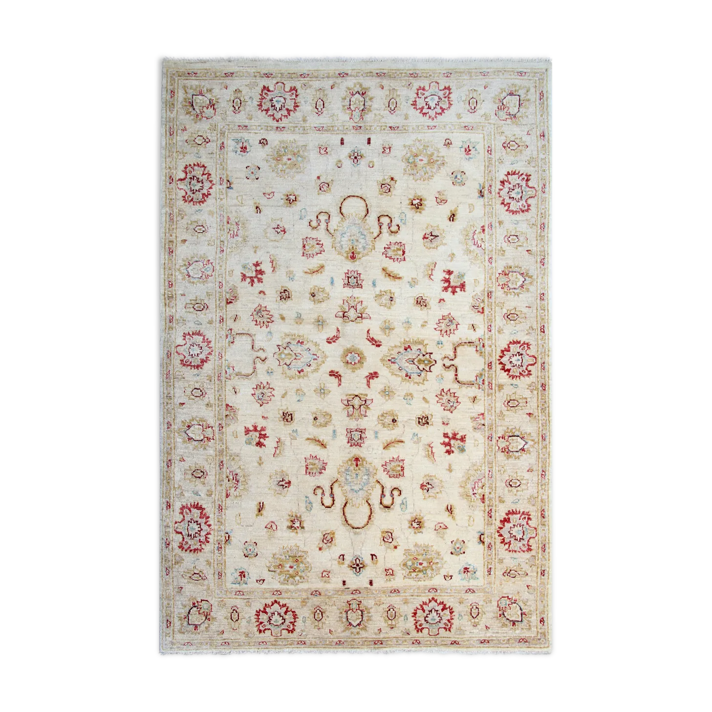 Handmade Cream Wool Ziegler Carpet Traditional Floral Area Rug