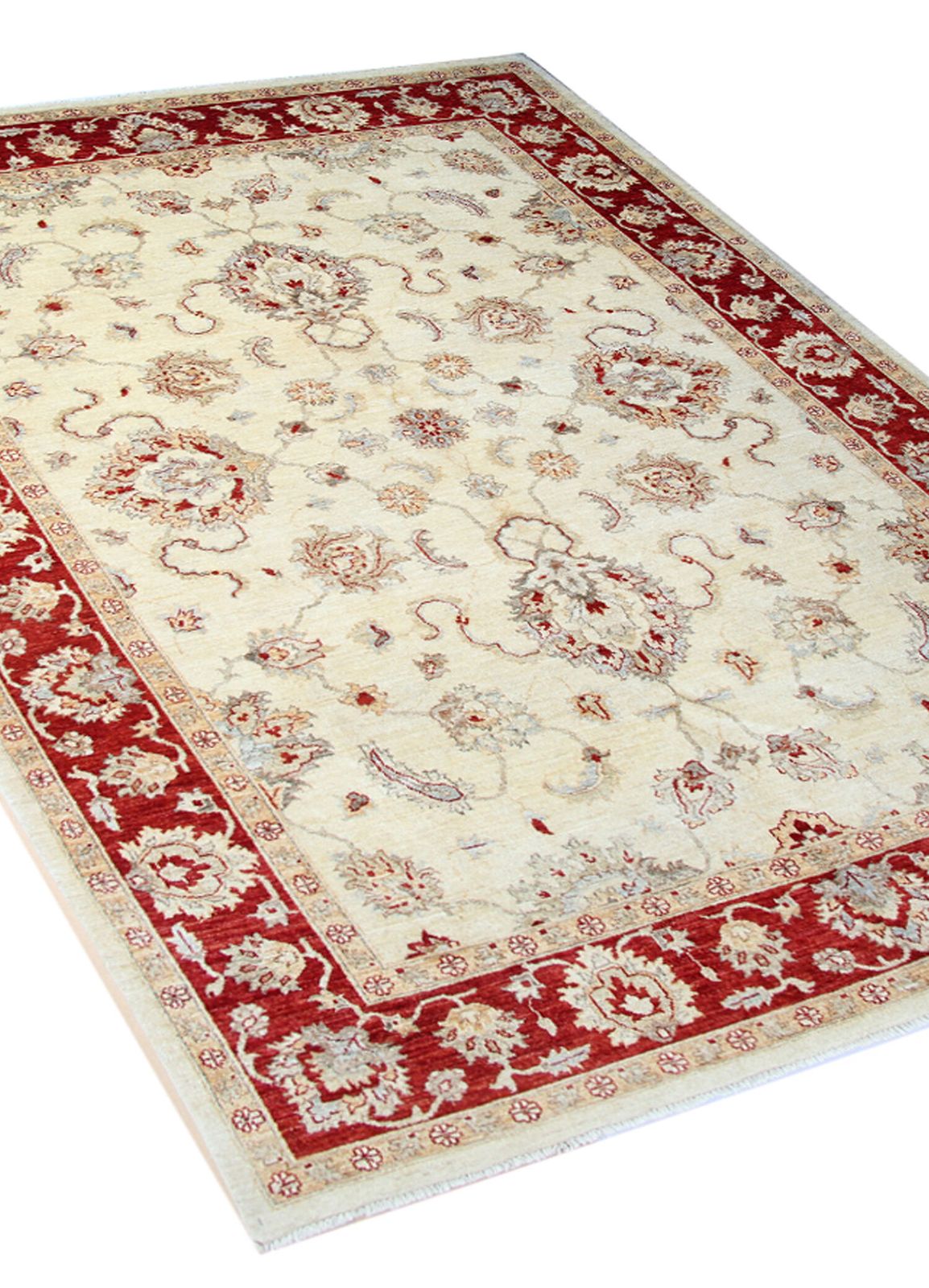 Red Cream Wool Ziegler Rug Handwoven Floral Carpet photo for sale