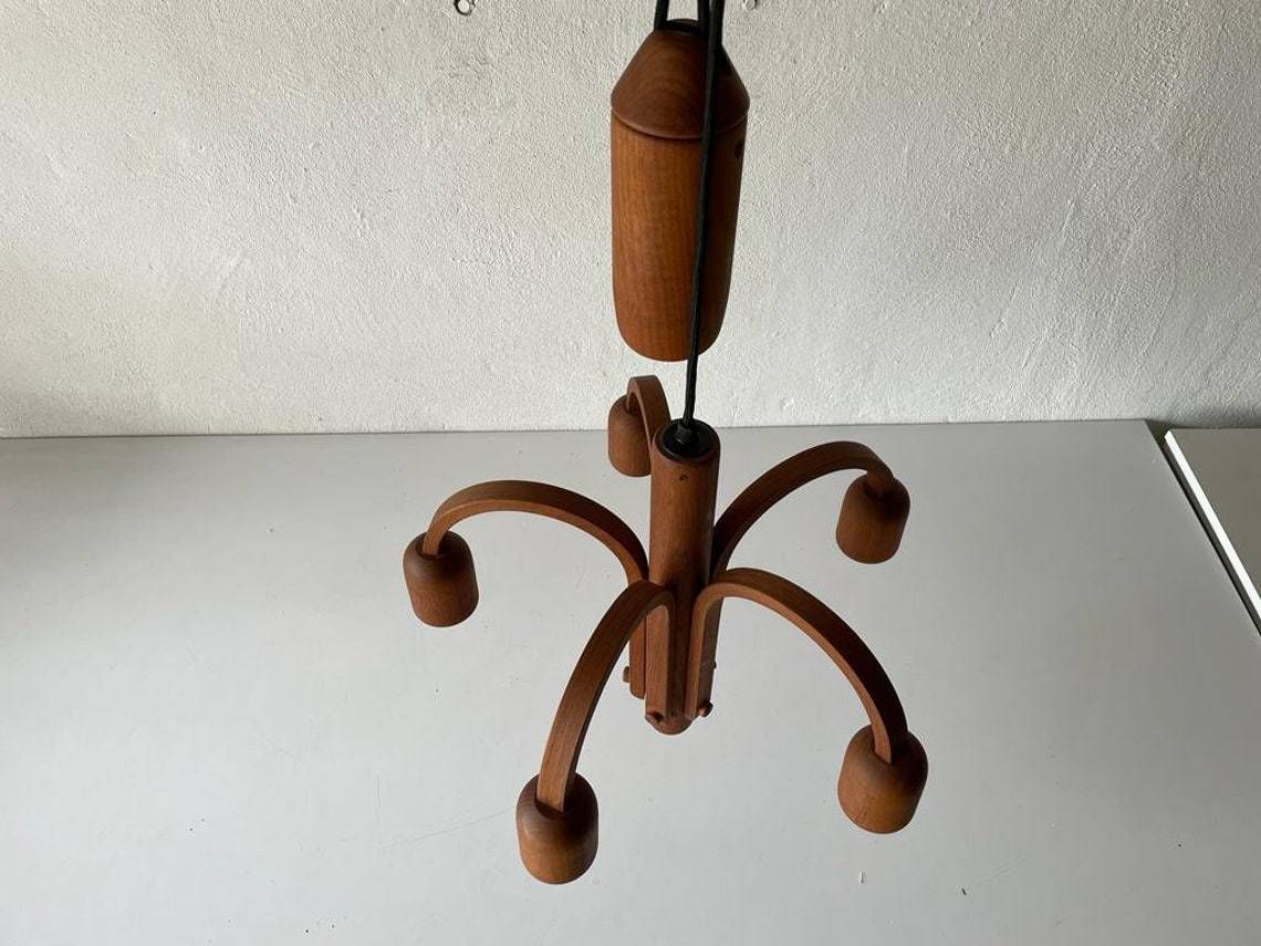 Teak 5 Armed Sputnik Counterweight Pendant Lamp By Domus 1970s, Italy photo Lighting