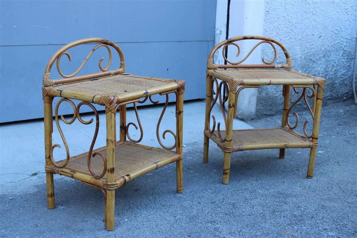 1559.0 Naturalist Pair Night Stands Mid Century Italian Design Bamboo Minimal 1950s photo