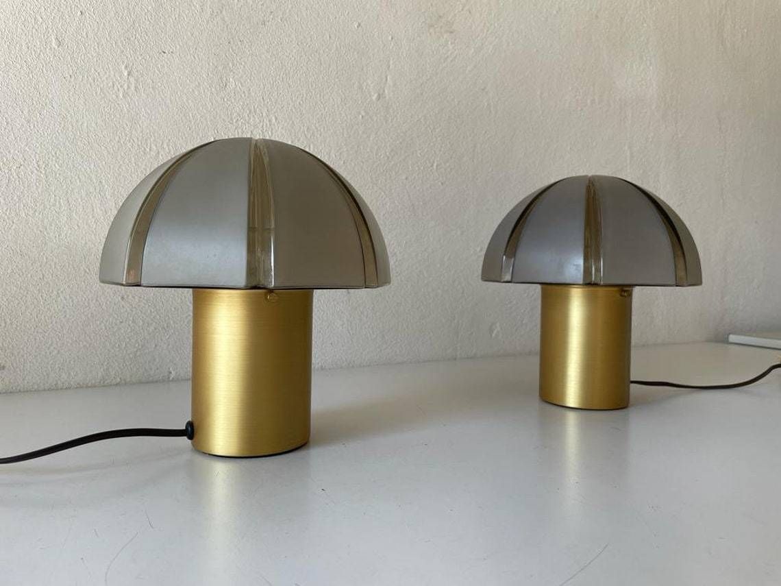 Mushroom Design 3 Dimensional Grey Glass Rare Pair Of Table Lamps By Peill Und Putzler 1960s Germany