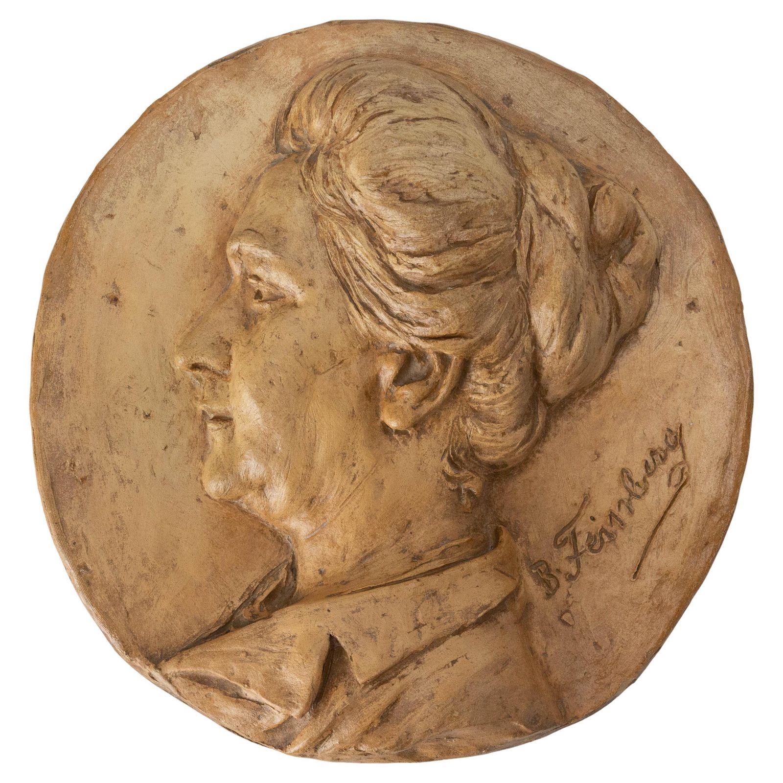 Wall Plaque Sculpture Medallion Woman Figure Signed B. Feinberg, Late 19th C