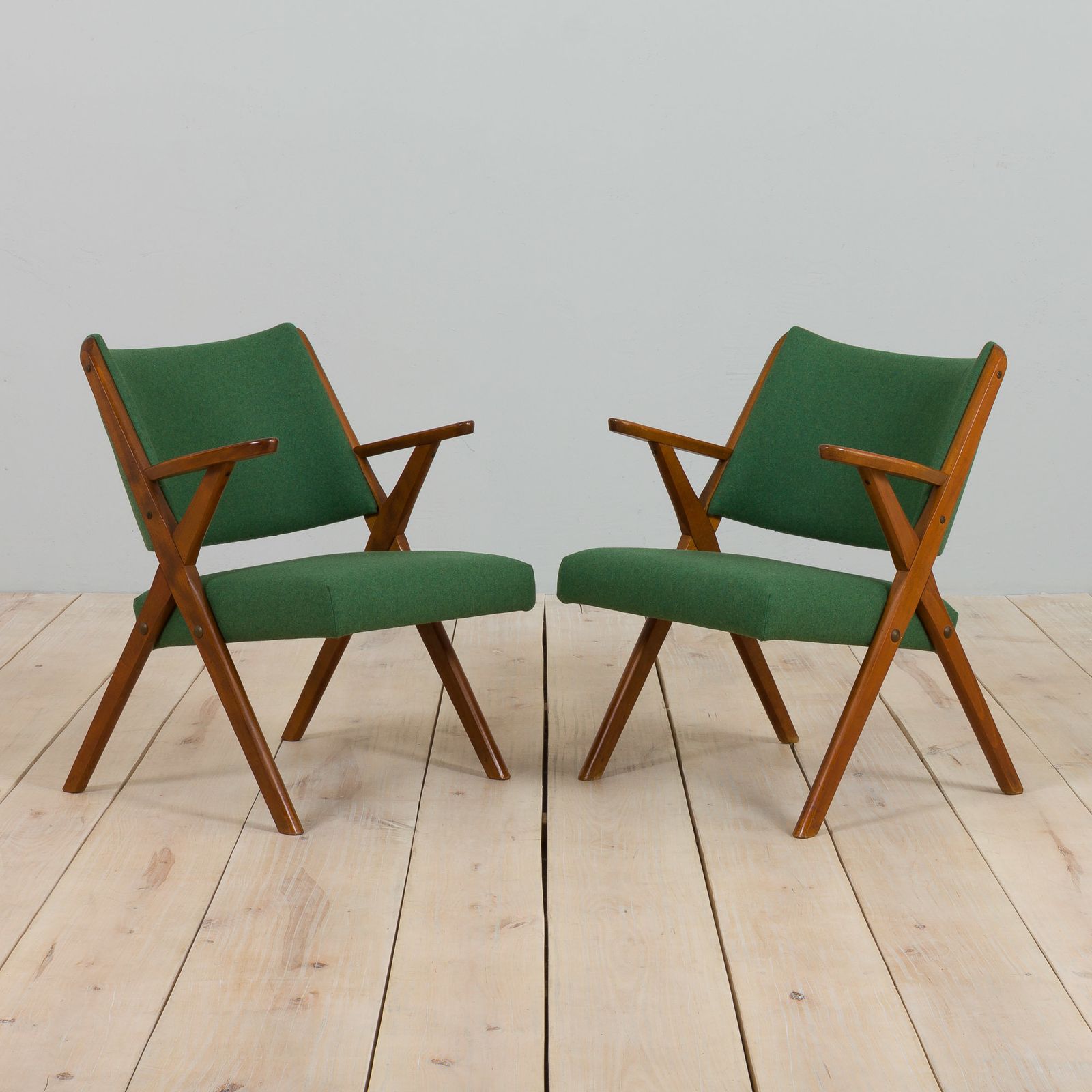 Pair Of Dal Vera Model 3011 Armchairs In Green Wool Made By Colegoano Italia, 1950s photo for sale
