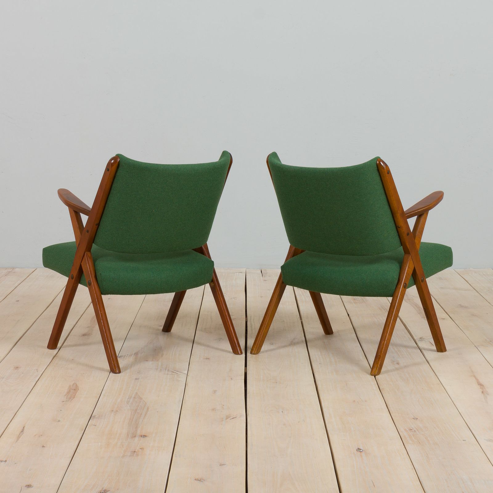 Pair Of Dal Vera Model 3011 Armchairs In Green Wool Made By Colegoano Italia, 1950s photo buy