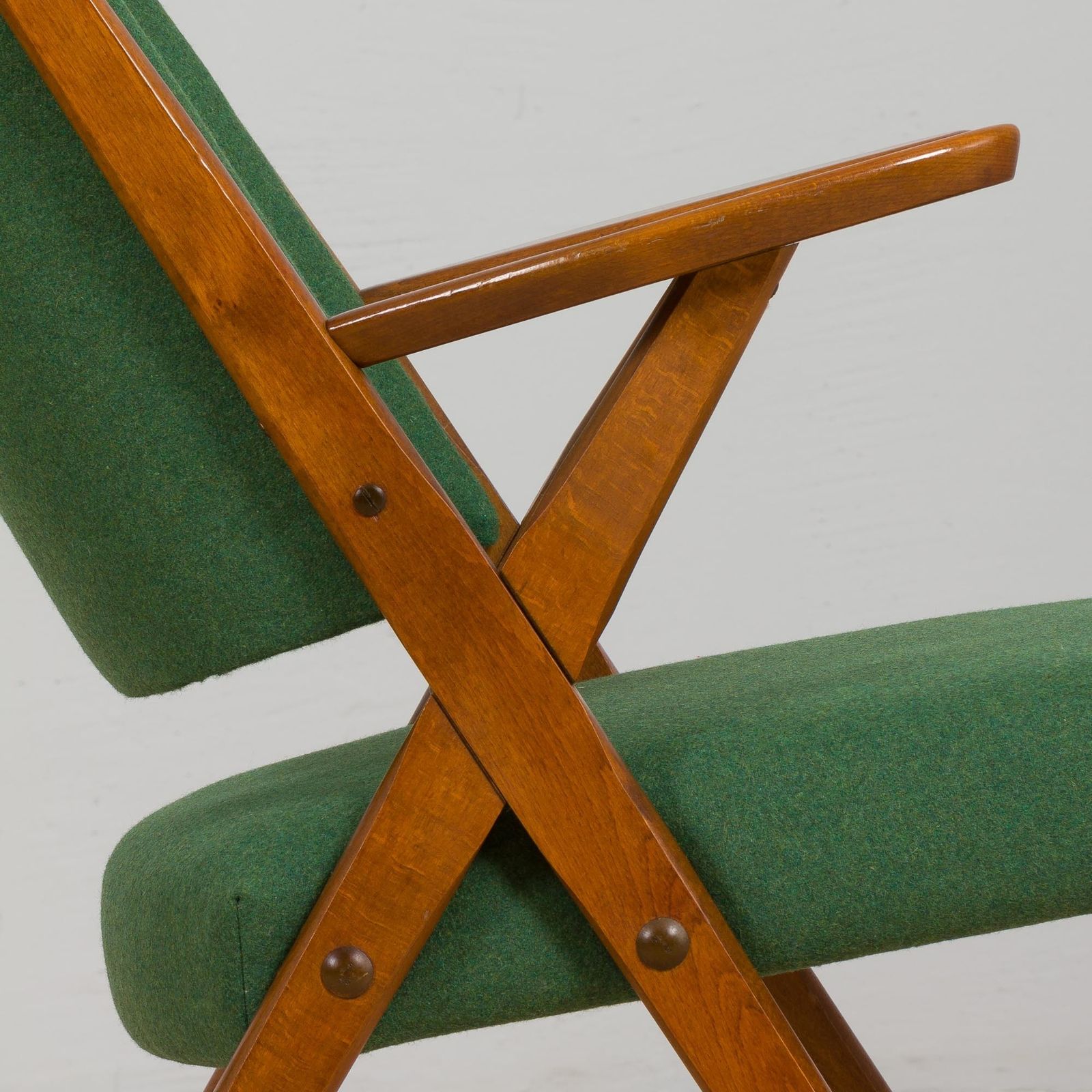 photo buy Pair Of Dal Vera Model 3011 Armchairs In Green Wool Made By Colegoano Italia, 1950s