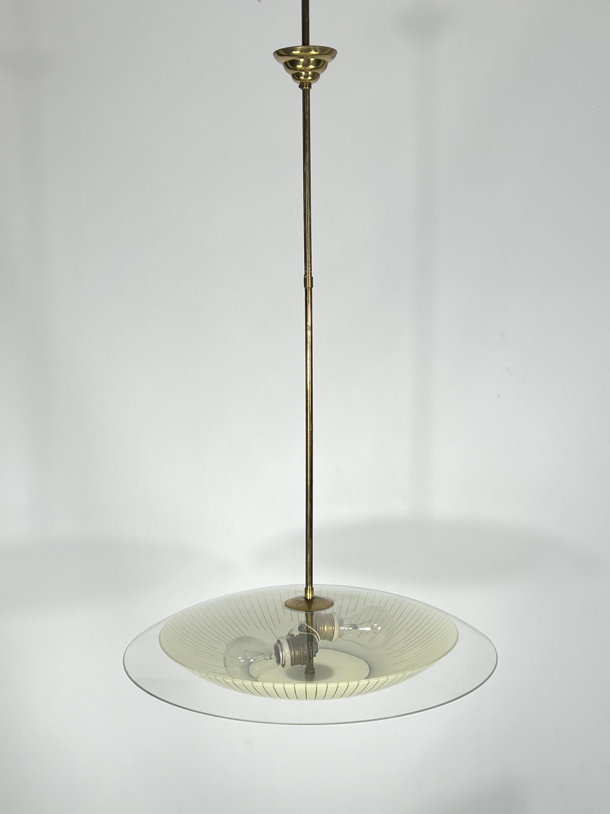 Fontana Arte Style, Mid Century Curved Glass Disc Chandelier From 50s photo Lighting